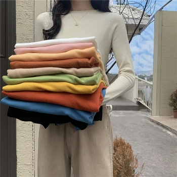Outono Coreano Moda Camisola De Mangas Compridas, Camisa De Malha Mulher Tees Tops Tshirt Y2k Superior Harajuku Crop Top