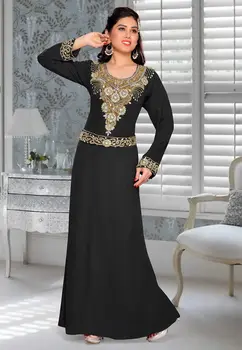 Preto Royal Dubai Marroquino Longa Camisa De Farasha Maxi Abaya Vestido De Festa Moderna Árabe Vestido