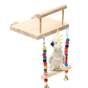 Pássaro Plataforma De Madeira Televisão Poleiro Roda De Mascar Brinquedo Com Swing Periquito Brinquedos Com Chocalho Para Animais Verde Bochechas
