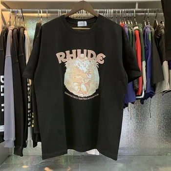 Rhude 2023 Planta Clássica de impressão Hip Hop homens e mulheres casual manga curta T-shirt de algodão Puro casual manga curta T-shirt