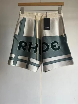 RHUDE Retro Carta Logotipo Slogan Jacquard Cordão de Lã Casual Shorts Soltos Para Homens E Mulheres