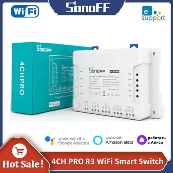 Sonoff 4CH PRO R3 wi-Fi Smart Switch Smart Home DIY Timer Ewelink APP 433 MHZ RF Controle Remoto Funciona com Alexa Inicial do Google Alice