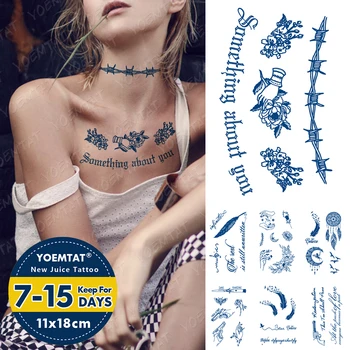 Suco De Duração Impermeável Da Etiqueta Temporária Tatuagem De Rosa Peônia Flor Carta Flash Tatuagens De Tinta Azul Braço Arte Do Corpo Falso Tatto Feminino