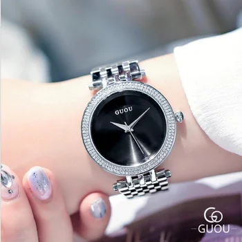 TOPO observar Moda Requintado Quartzo Mulheres Relógios de alto Luxo Banda de Prata Pulseira de Aço Assistir a Mulher Reloj Mujer Relógio Feminino