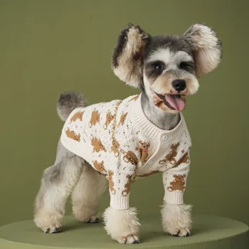 Urso bonito Impressão Cão Camisola para Pequenas e Médias Cães de Inverno Yorkie Roupas Kawaii Schnauzer Pulôveres Chihuahua Roupas