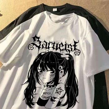 Verão Anime Mulheres T-Shirt Harajuku Solta Oversized T-Shirt Feminina Roupas Gráfico Superior T2k Cartoon Camiseta Streetwear
