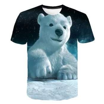 Verão Homens Animal Bonito Urso Polar Padrão 3d Impresso T-Shirt da Moda Solta Rua Harajuku Plus Size, O Pescoço, camisa de Manga Curta