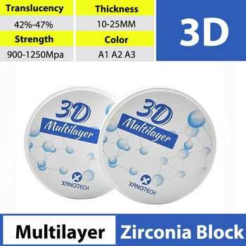 XANGTECH 3D Multilayer Zircônia Blocos de Zircónio Discos de Translucidez 42%-47% de Laboratório de prótese Dentária Material A1 A2 A3 Cor 98 MM
