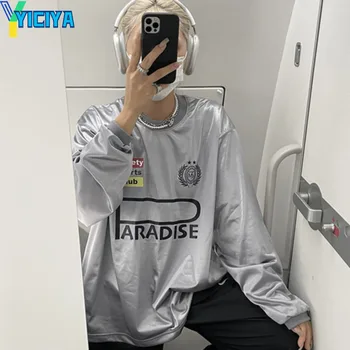 YICIYA crop Top mulheres y2k T-shirt roupas coreano Prata de grandes dimensões Corridas de novos tees blusas de manga comprida T-shirts Hip-hop ins tops