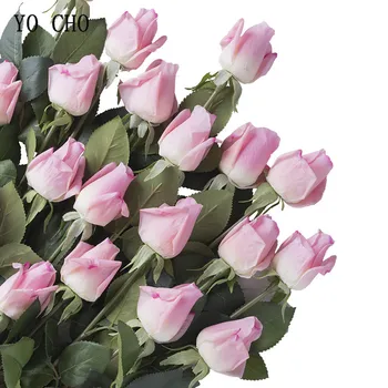 YO CHO 15 cabeças/pcs Vermelho de Seda Rosa Artificial, Falso, Flores, Bouquet de Flores de Seda de Casamento Decoração da Casa de festas Nupcial da Flor