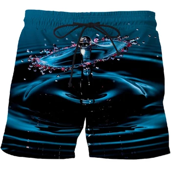 Água 3D efeito de soltar a impressão de verão, homens e mulheres de shorts de férias à beira-mar calções de praia moda, arte de rua padrão