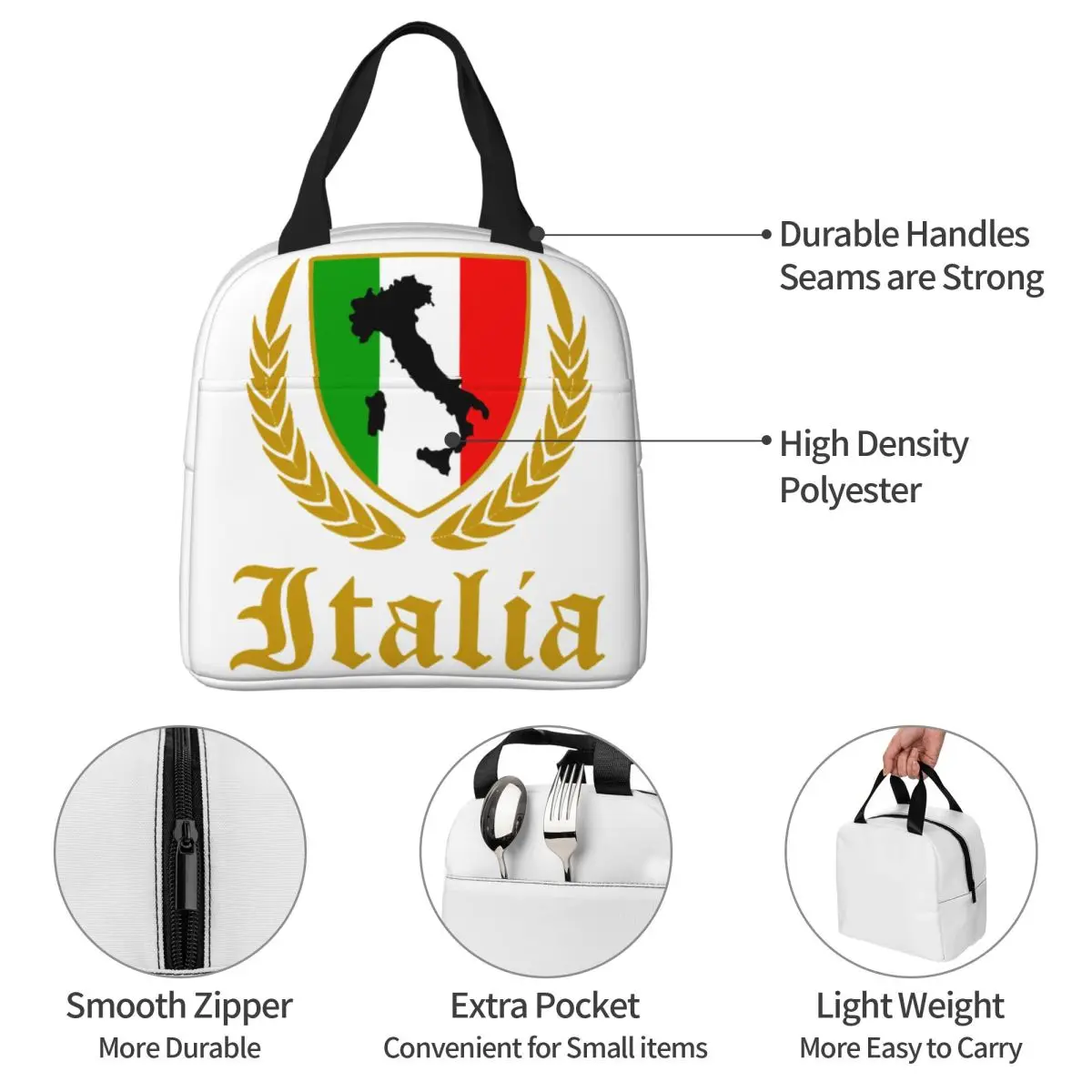 Italia Itália Bandeira Italiana Isolados De Sacos De Almoço Saco Reutilizável Mapa De Alta Capacidade Tote Almoço Caixa De Armazenamento De Alimentos, Sacos De Viagem