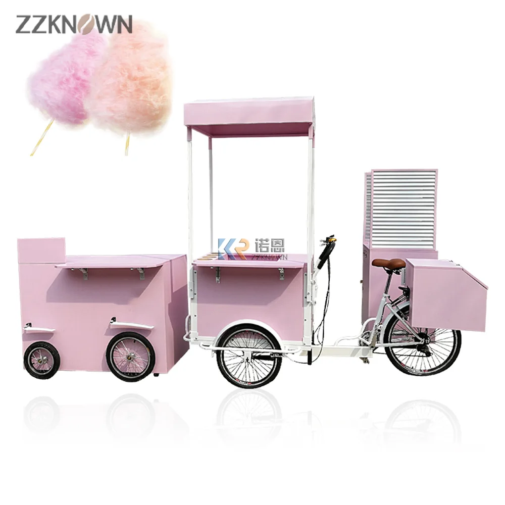 Cor-de-rosa Marshmallows Móvel Doces Carrinhos de Rua Jardim Carrinho de Entrega de Comida Moto sorvete de Reboque com Algodão Doce da Máquina