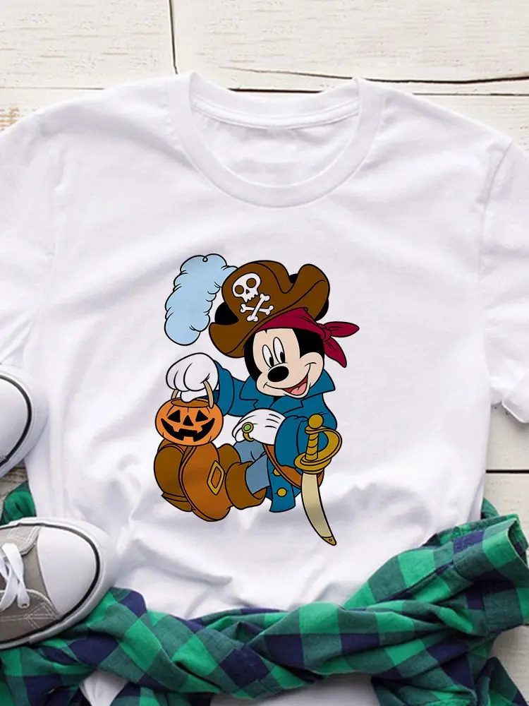 Halloween Da Série Mulheres T-Shirt De Disney Quatro Estações Do Rato De Minnie Do Gráfico Da Cabeça 2022 Branco Novo Popular Fêmea Superior Do Tee Ao Ar Livre Estilo