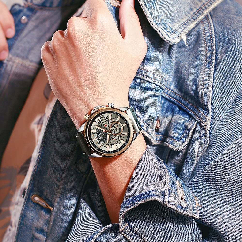 Homens NOVOS Relógios da Marca CURREN Criativo de Moda Cronógrafo de Quartzo relógio de Pulso com Pulseira de Couro Lumious Mãos Impermeável Relógio