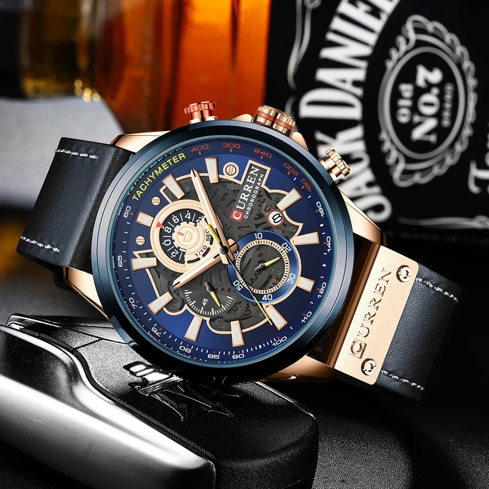 Homens NOVOS Relógios da Marca CURREN Criativo de Moda Cronógrafo de Quartzo relógio de Pulso com Pulseira de Couro Lumious Mãos Impermeável Relógio