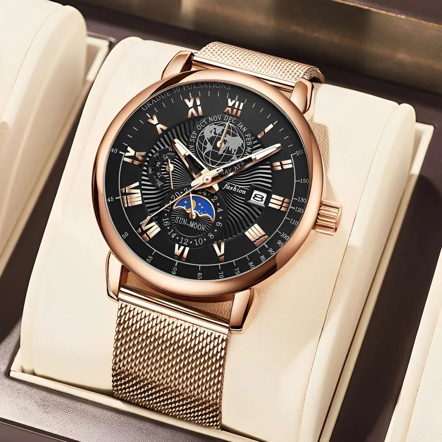 Homens Relógios de Marca de Topo do Grande Esporte Relógio de Luxo Homens Militar de Aço Dourada cinto de malha de Relógios de Pulso de Quartzo de Ouro de Design Masculino Relógio