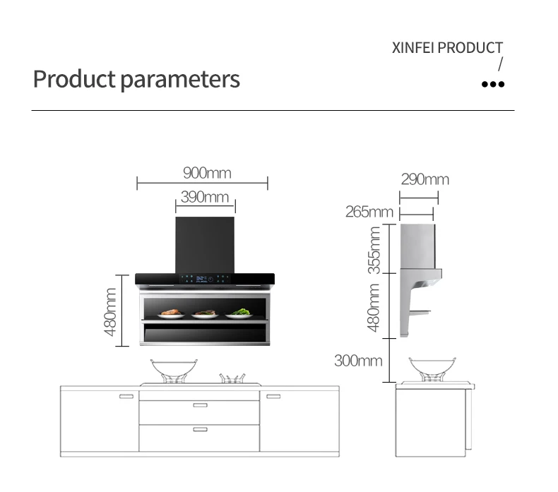 O aparelho electrodoméstico de cozinha Grande aspiração do lado superior, de dupla sucção, exaustor 7-em forma de