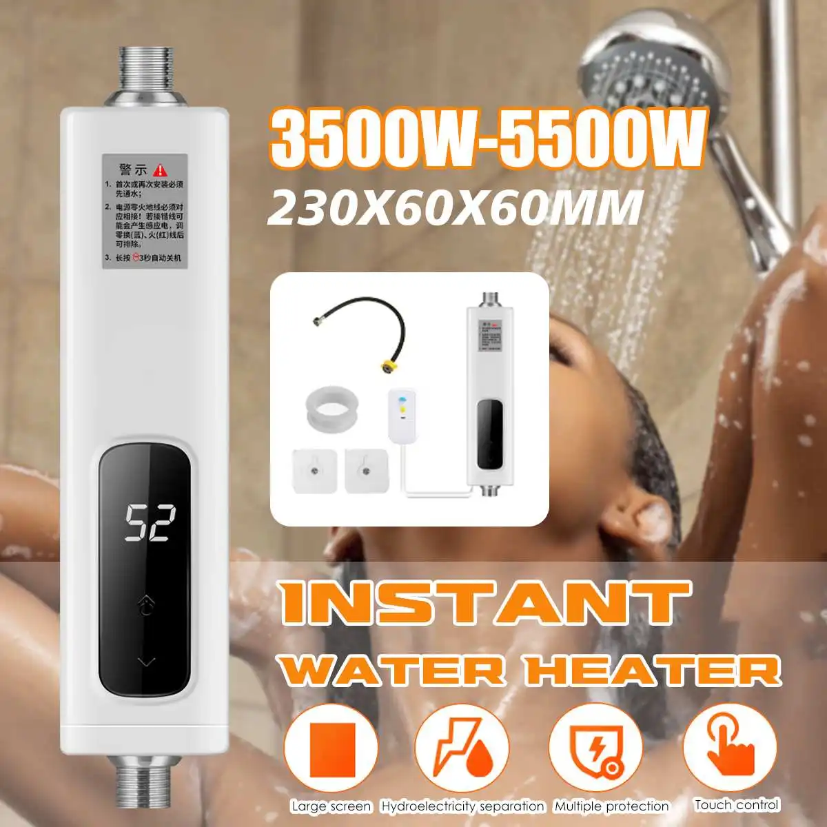 3500W Aquecedor Elétrico de Água Impermeável Mini Tankless Instantâneo do Calefator de Água de Cozinha, casa de Banho de Chuveiro de Água Quente de Aquecimento Rápido