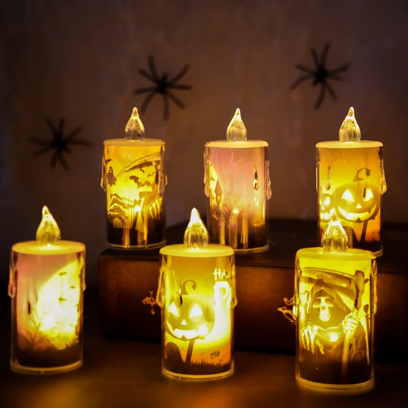12Pcs de Halloween Vela Decorações, Luzes de LED Horror Espírito de Abóbora Castelo de dia das bruxas Partido Hanted Casa de Horror Adereços ao ar Livre Ornamentos