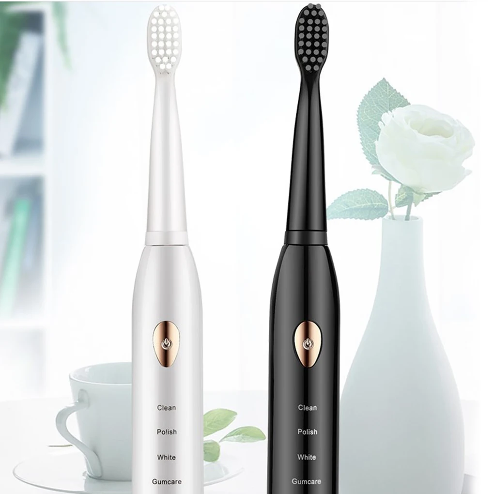 Escova de dentes Eléctrica IPX7 Impermeável Escova de Dente Ajustável, Portátil Dente Ferramenta de Limpeza com 4 Cabeças Ouro Preto