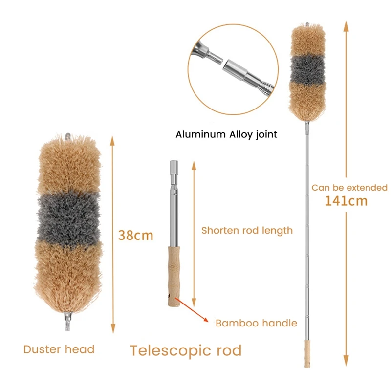 Telescópico Duster - Eficaz Coletor de Poeira com Especial Microfibra - Alça de Bambu com - Feita a Partir de Emicida Bambu