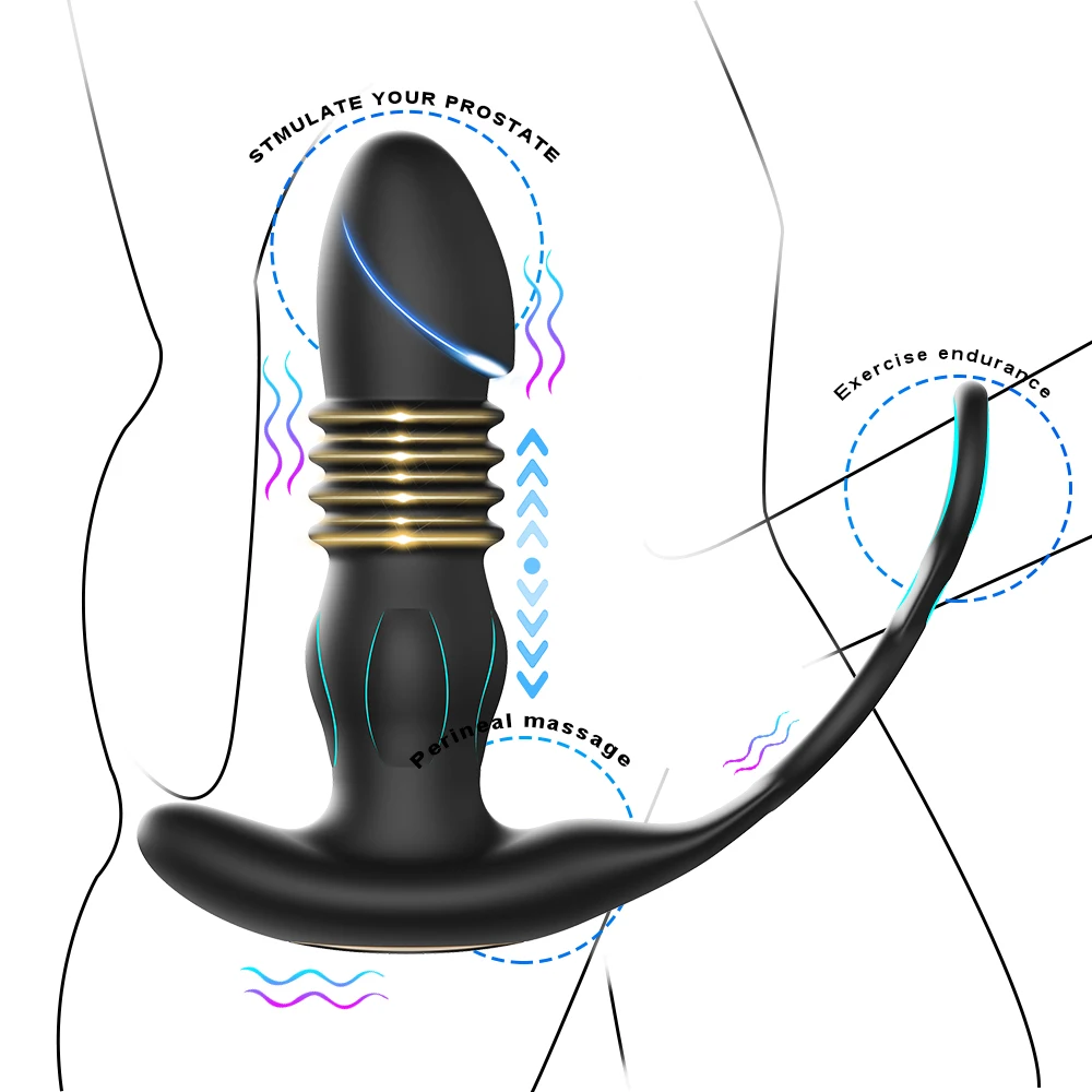 Telescópico Anal Butt Plug Massageador de Próstata Masculina Vibrador Anal Plugues Vibrador retardar a Ejaculação o Pênis Anel de Brinquedos Sexuais para Homens Gays