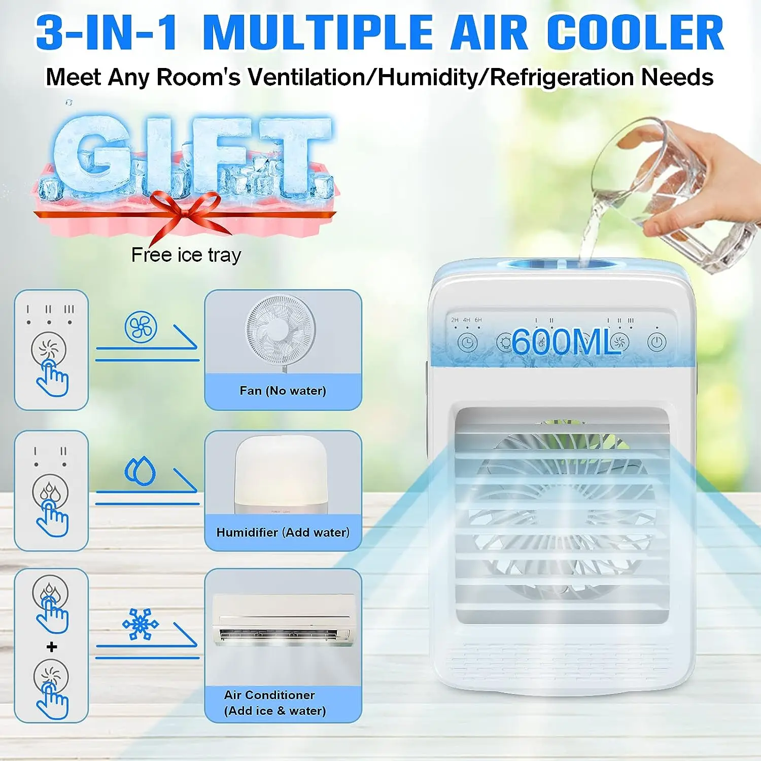 Condicionador de ar,da Oscilação do Mini Ar condicionado, 4 Velocidade do Vento Pequenas AC, 2-6H Timer Portable Air Cooler, Mini Evaporativo de Ar Co