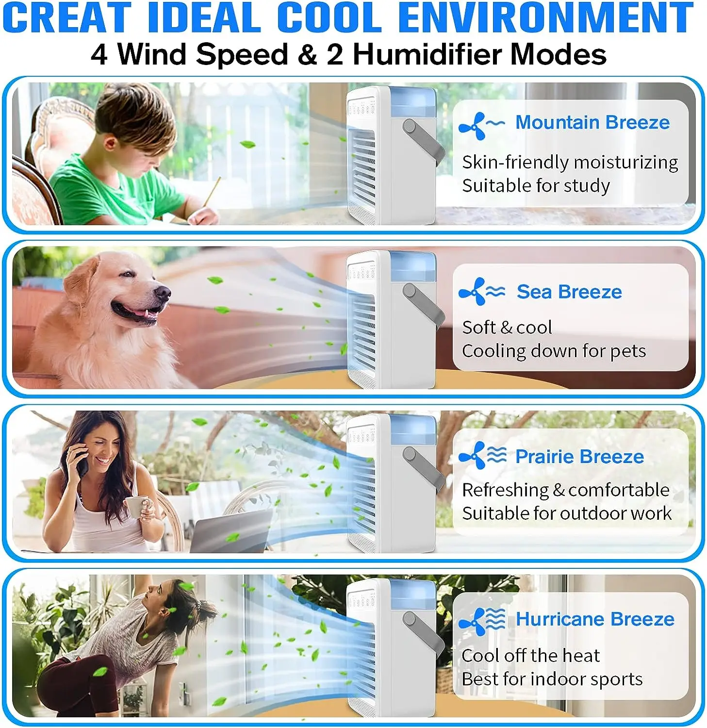 Condicionador de ar,da Oscilação do Mini Ar condicionado, 4 Velocidade do Vento Pequenas AC, 2-6H Timer Portable Air Cooler, Mini Evaporativo de Ar Co