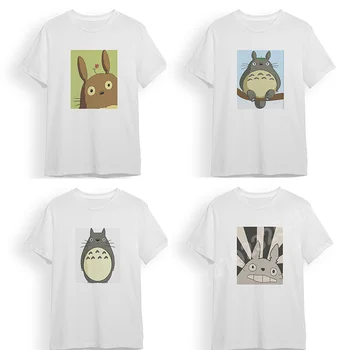 Anime Totoro Imprimir T-Shirt Das Mulheres No Cinema Japonês Manga Curta Tops Casual Solta Tees Pulôver De Verão Oversize Casal Bonito Com Roupas